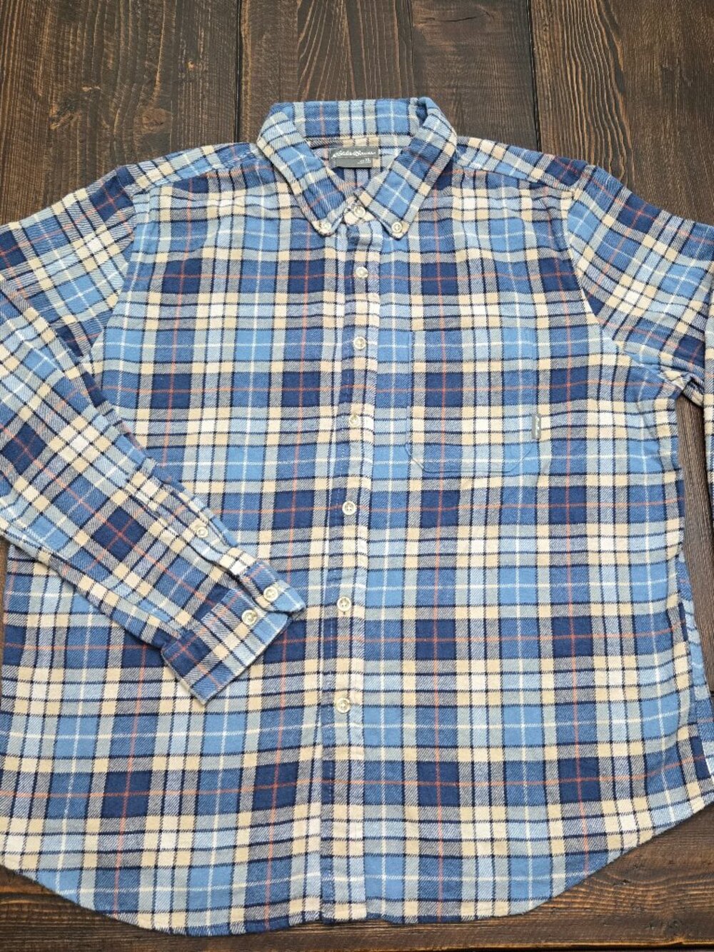 Eddie Bauer Flannel Shirt Mens XL Blue Plaid Everyday Flex Cotton Blend